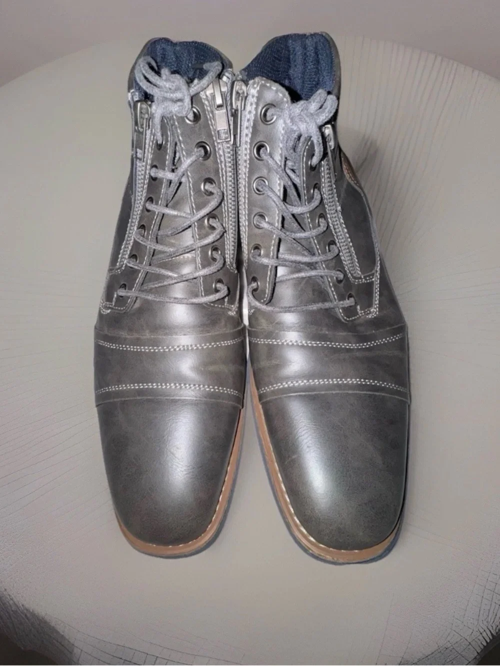Global Win Tan Black Gray Leather Fashion Ankle Boots Round Toe Zipper Men’s 7.5